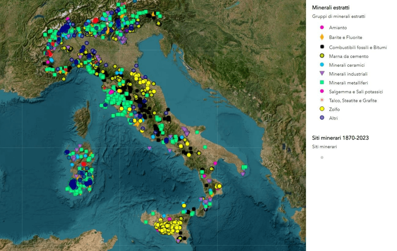 Un'immagine del database GeMMA sulla estrazione mineraria in Italia